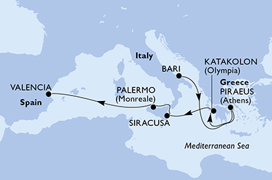 Mappa itinerario Mediterraneo