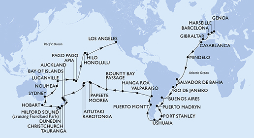 Mappa itinerario Giro del mondo