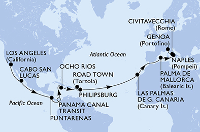 Mappa itinerario Giro del mondo