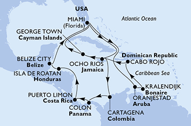 Mappa itinerario Caraibi & Antille