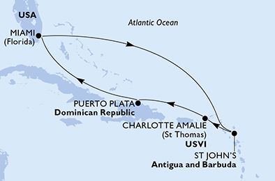 Mappa itinerario Caraibi & Antille