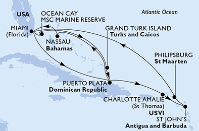 Mappa itinerario Caraibi & Antille