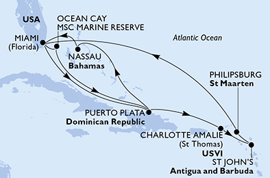Mappa itinerario Caraibi & Antille