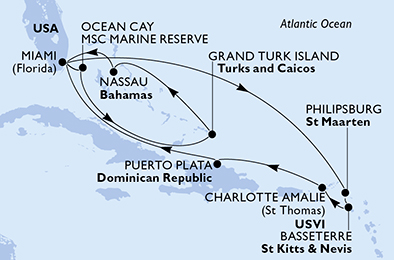 Mappa itinerario Caraibi & Antille
