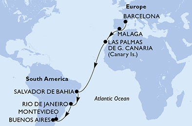 Mappa itinerario Portogallo, Spagna & Canarie