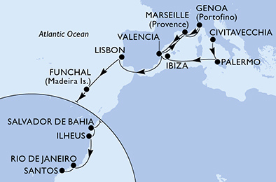 Mappa itinerario Portogallo, Spagna & Canarie