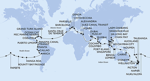 Mappa itinerario Giro del mondo