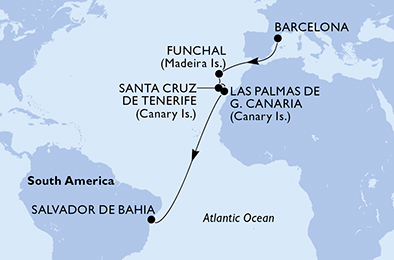 Mappa itinerario Portogallo, Spagna & Canarie