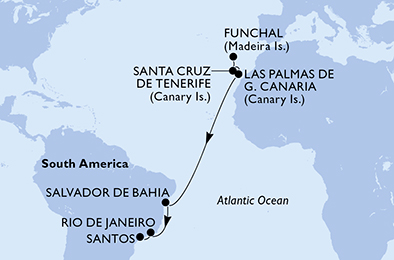 Mappa itinerario Portogallo, Spagna & Canarie