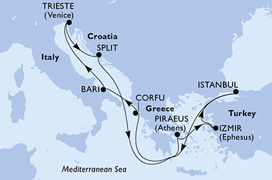 Mappa itinerario Mediterraneo